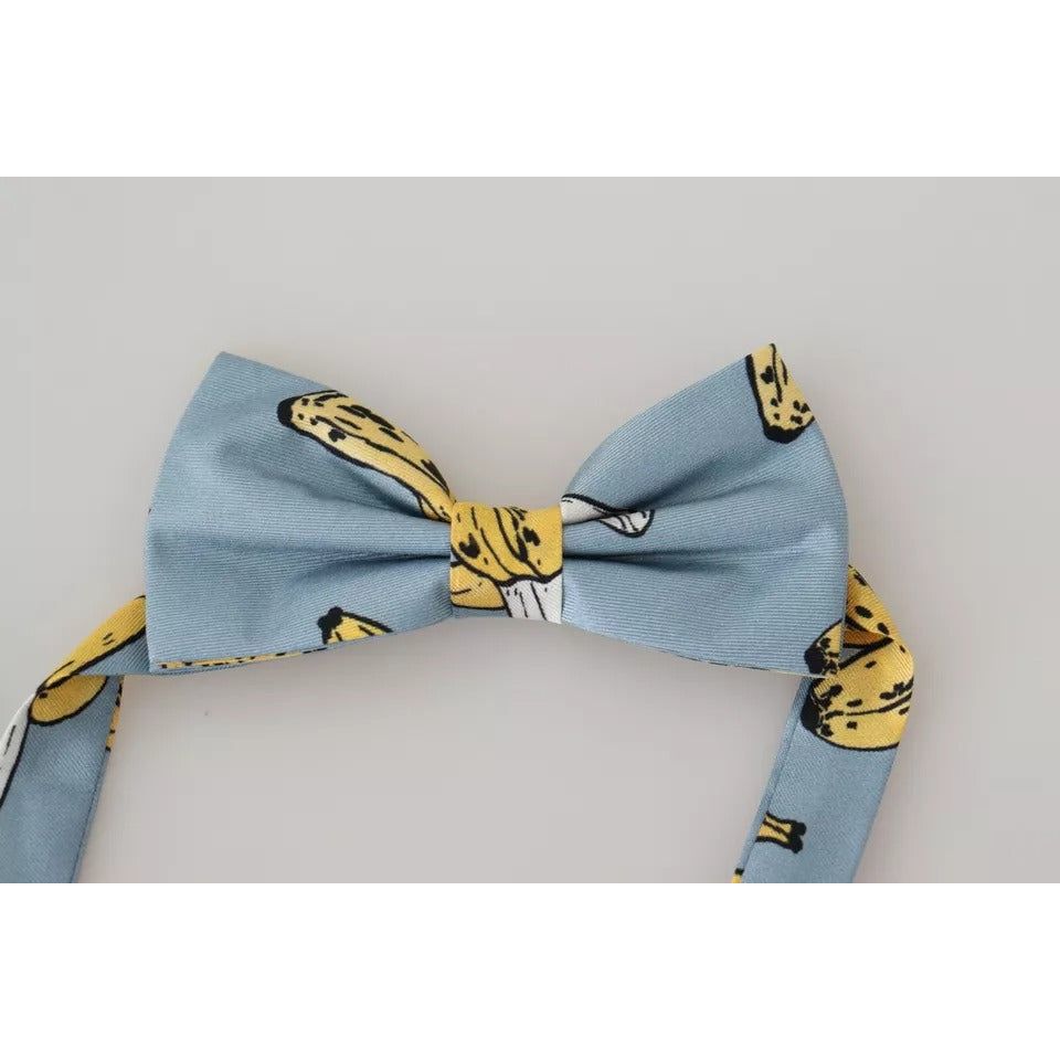 Dolce & Gabbana Light Blue Banana Print Silk Men Neck Bow Tie KRA3044