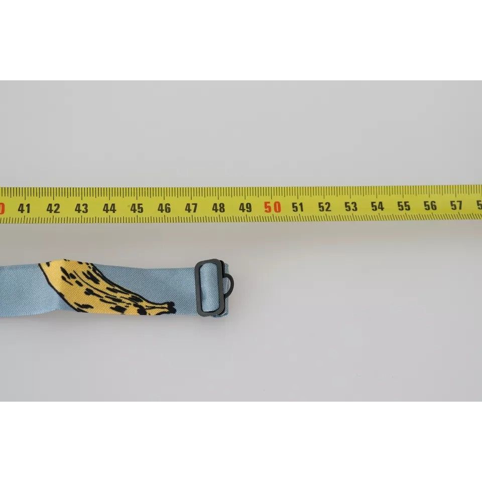 Dolce & Gabbana Light Blue Banana Print Silk Men Neck Bow Tie KRA3044