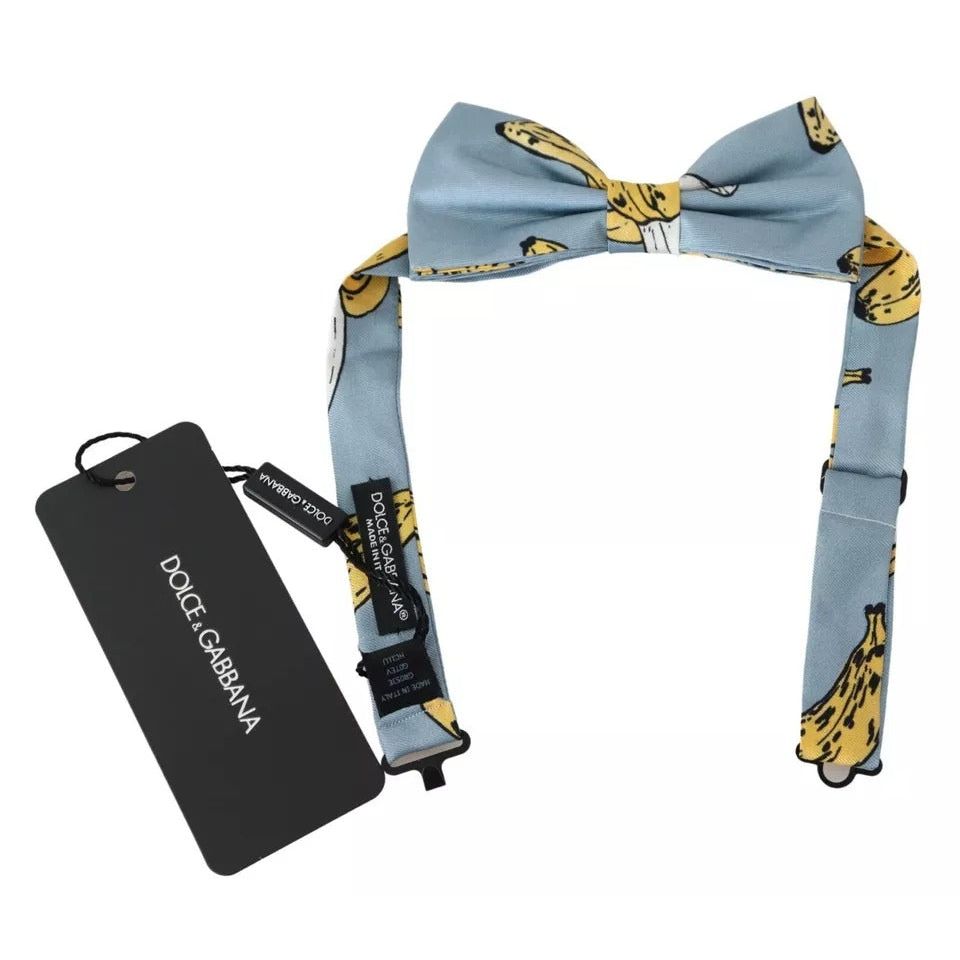 Dolce & Gabbana Light Blue Banana Print Silk Men Neck Bow Tie KRA3044