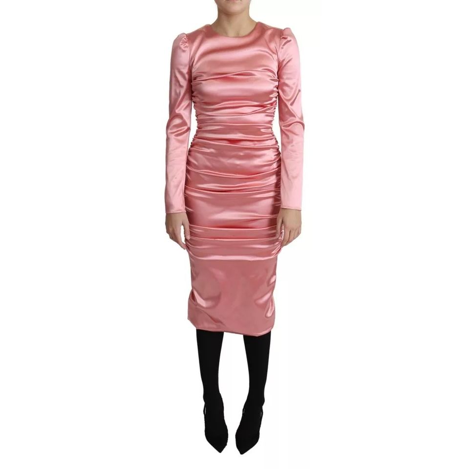 Dolce & Gabbana Pink Long Sleeves Bodycon Sheath Midi Dress