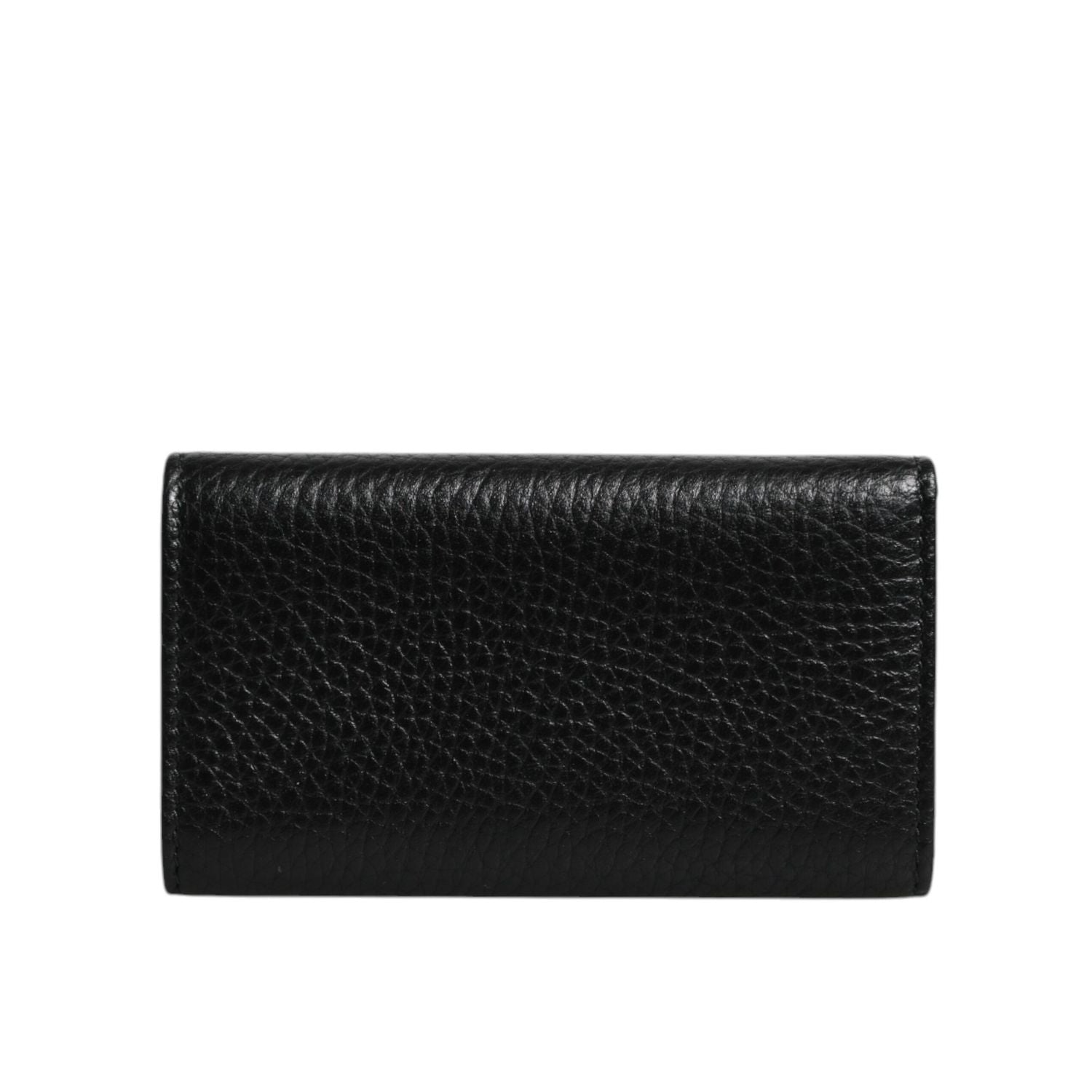 Dolce & Gabbana Black Leather Gold Metal Logo Plaque Trifold Keyring