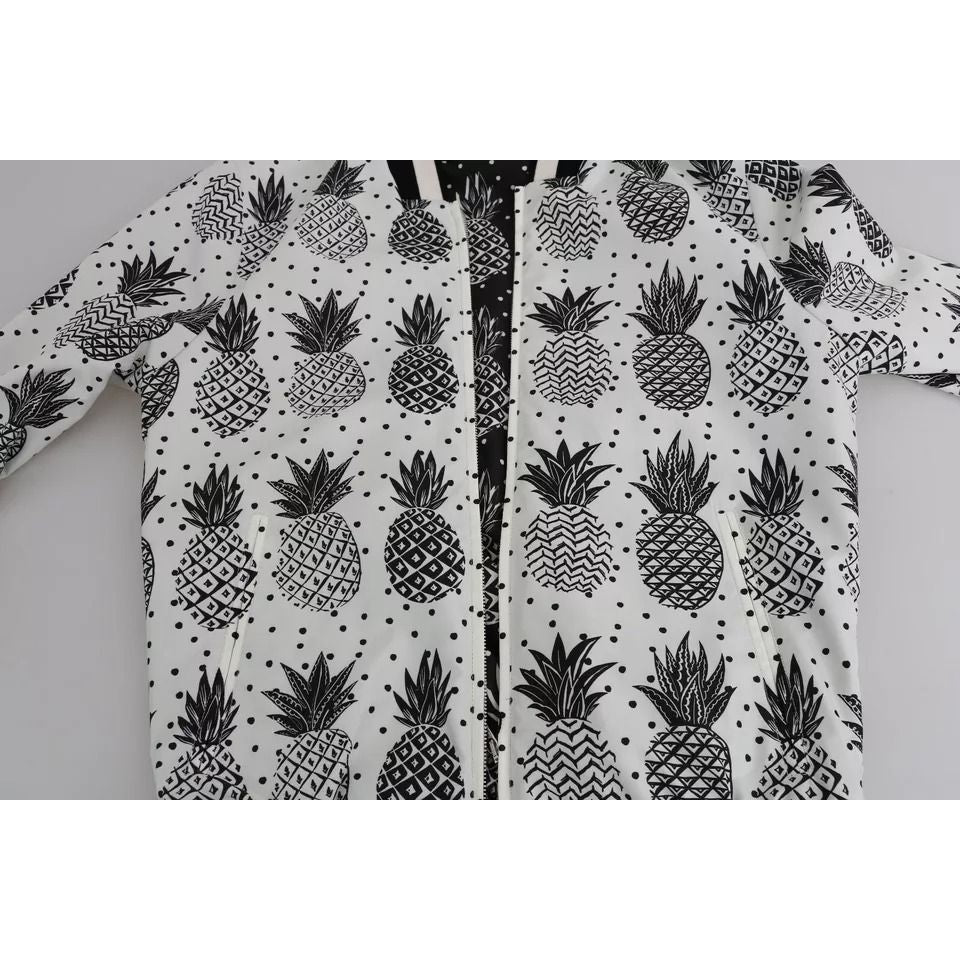 Dolce & Gabbana White Black Pineapple Bomber Coat Jacket