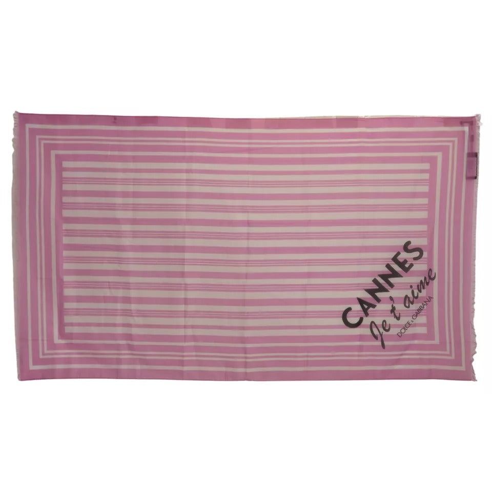 Dolce & Gabbana Pink White Striped Cotton Wrap Shawl Scarf MS6123