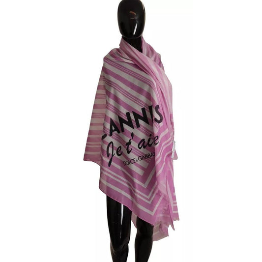 Dolce & Gabbana Pink White Striped Cotton Wrap Shawl Scarf MS6123