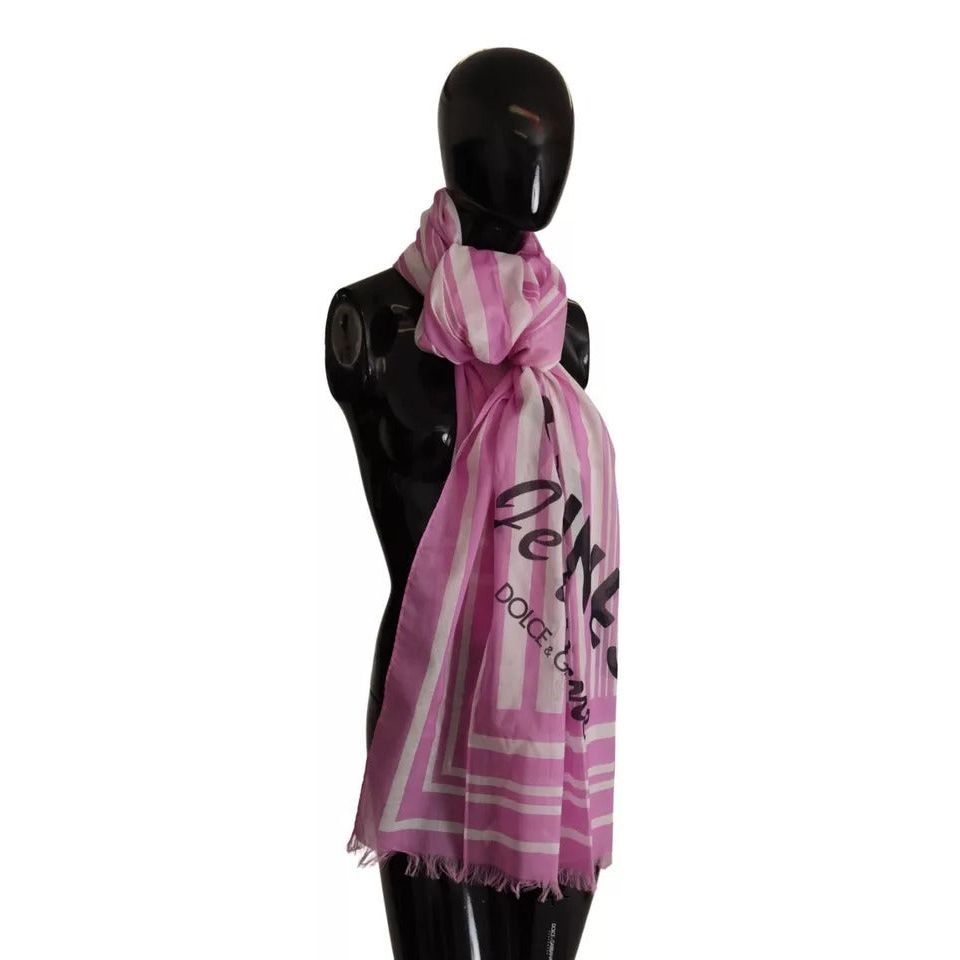 Dolce & Gabbana Pink White Striped Cotton Wrap Shawl Scarf MS6123