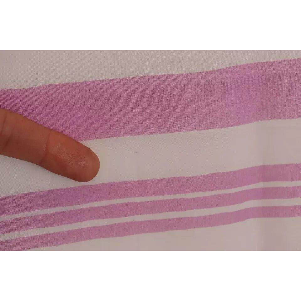 Dolce & Gabbana Pink White Striped Cotton Wrap Shawl Scarf MS6123