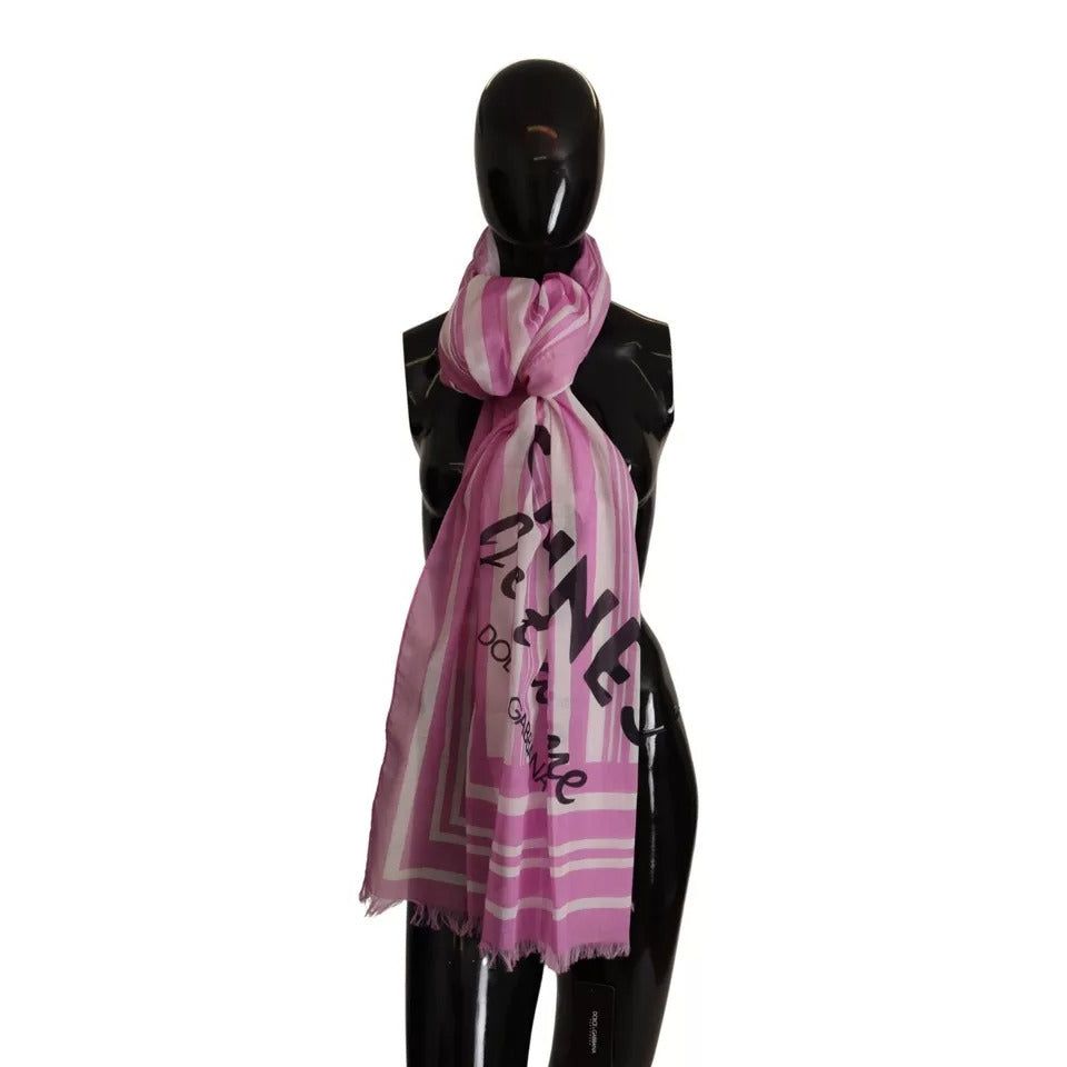 Dolce & Gabbana Pink White Striped Cotton Wrap Shawl Scarf MS6123
