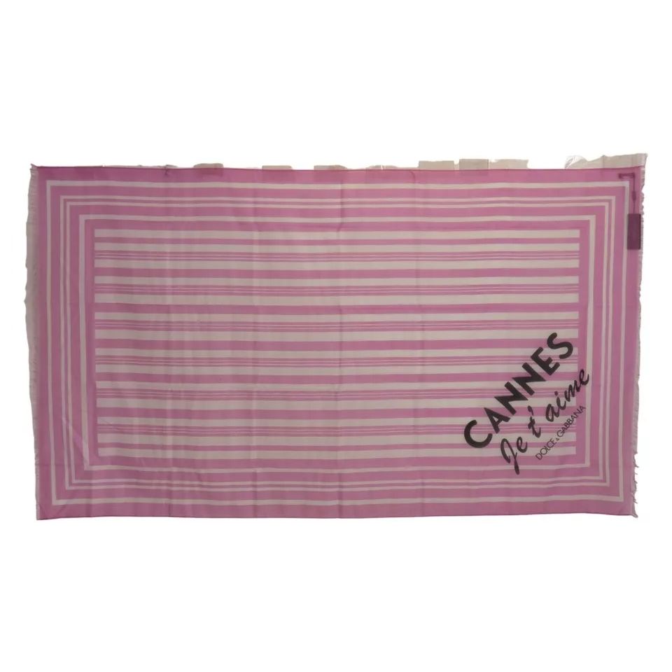Dolce & Gabbana Pink White Striped Cotton Wrap Shawl Scarf