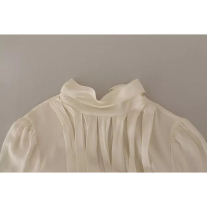 Dolce & Gabbana Off White Silk Long Sleeve Turtle Neck Top