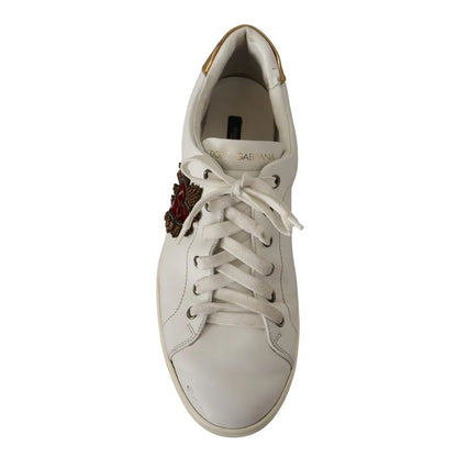 Dolce & Gabbana White Leather Heart Low Top Casual Sneakers Shoes