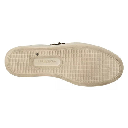 Dolce & Gabbana White Leather Heart Low Top Casual Sneakers Shoes