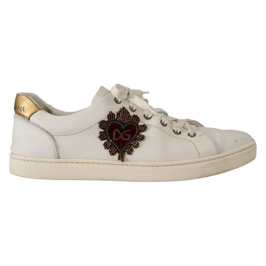 Dolce & Gabbana White Leather Heart Low Top Casual Sneakers Shoes MV4638-43