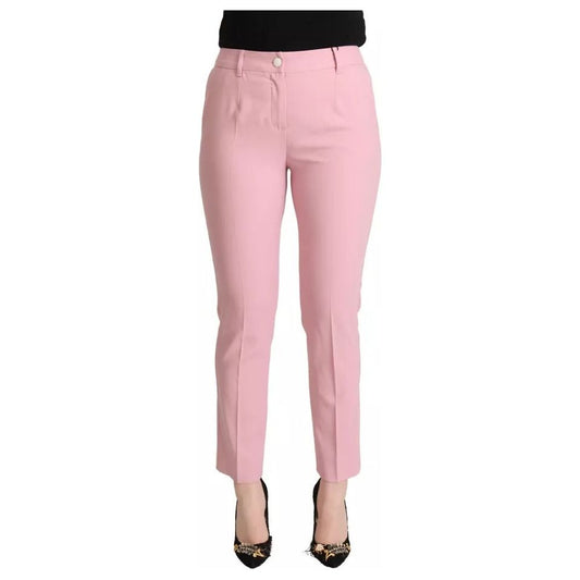 Dolce & Gabbana Pink Wool Mid Waist Tapered Pants