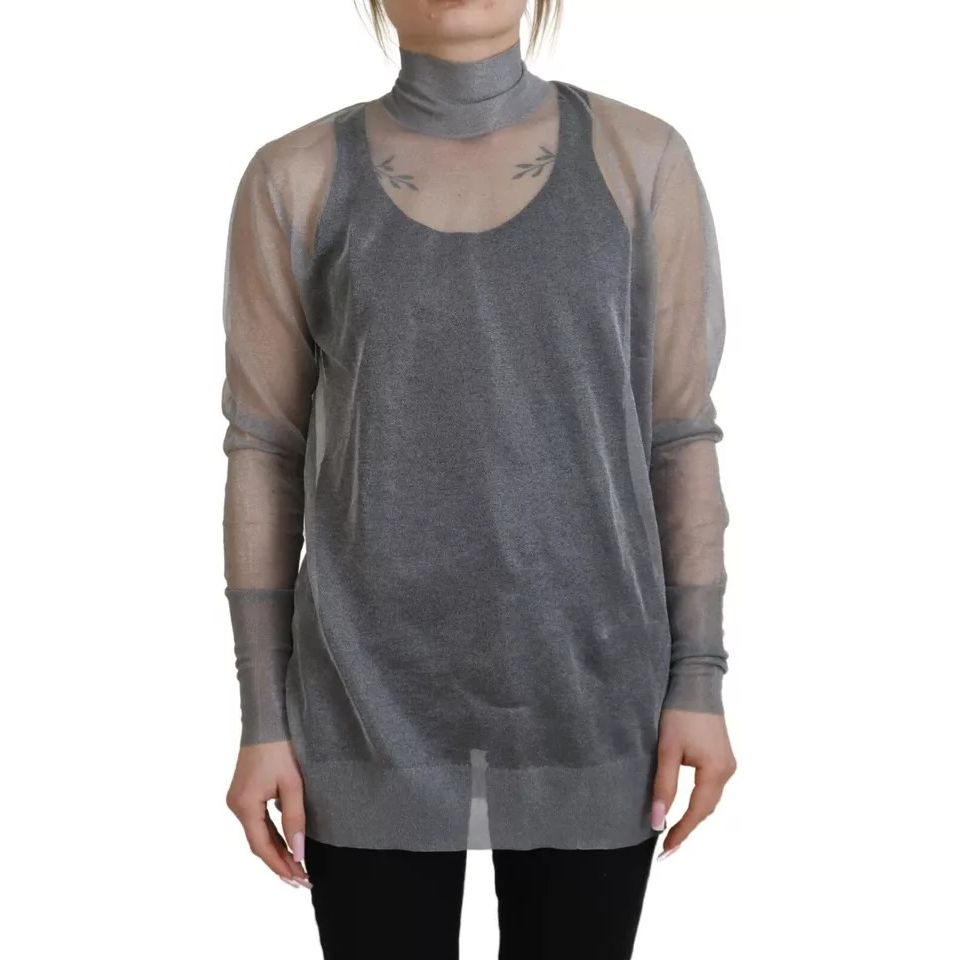 Dolce & Gabbana Gray See Through Turtleneck Pullover Sweater