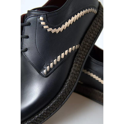 Dolce & Gabbana Black Leather Beige Derby Dress Shoes