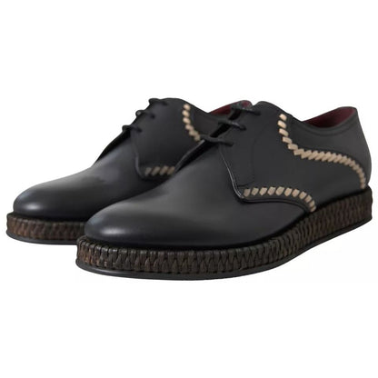 Dolce & Gabbana Black Leather Beige Derby Dress Shoes