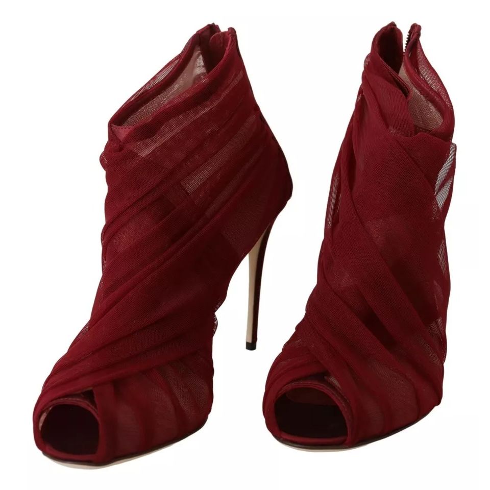 Dolce & Gabbana Red Tulle Ankle Boots Stiletto Heels Shoes