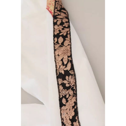 Dolce & Gabbana White Jacquard Cotton Blend Mid Waist Pants