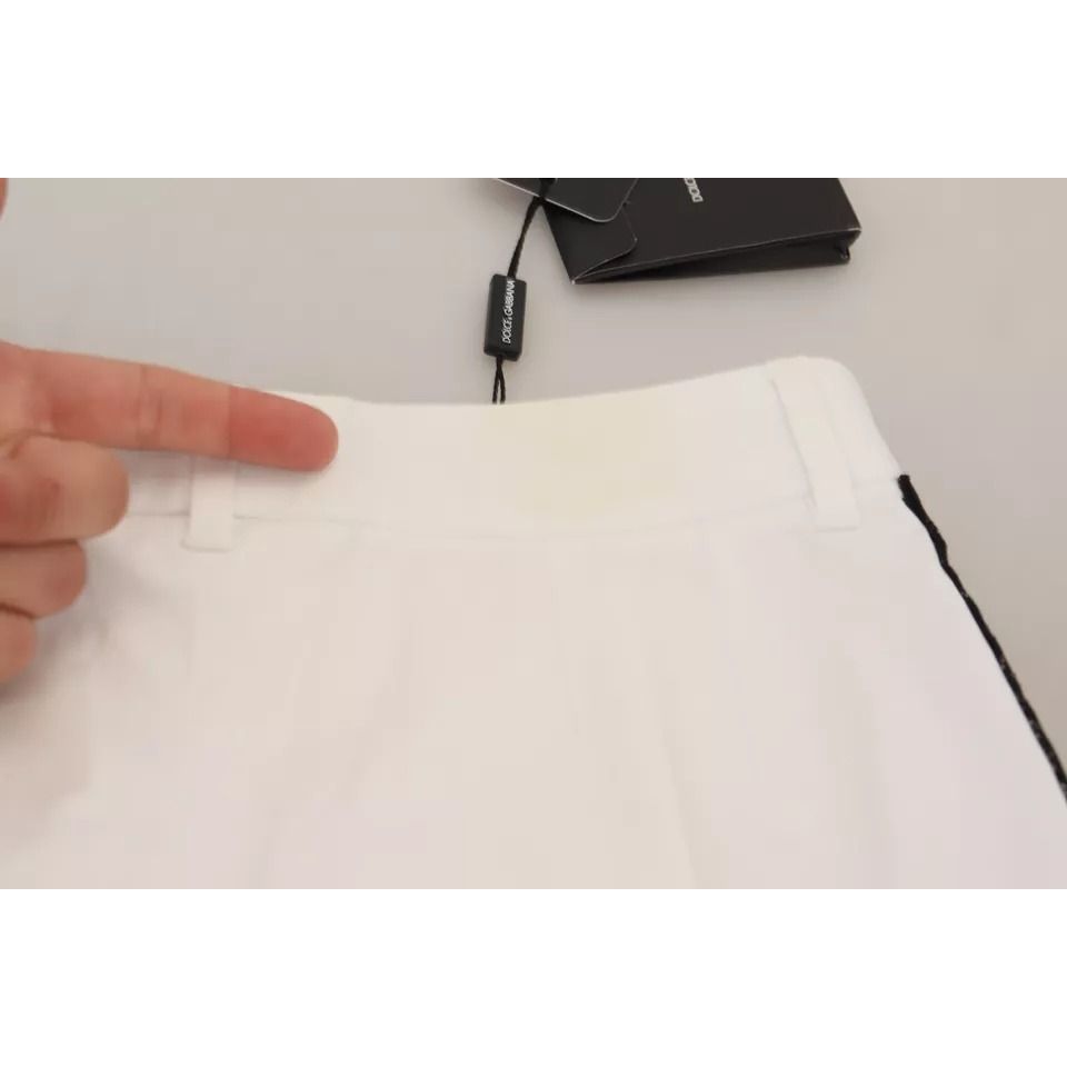 Dolce & Gabbana White Jacquard Cotton Blend Mid Waist Pants