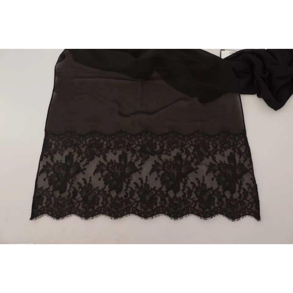 Dolce & Gabbana Brown Silk Wrap Shawl Floral Lace Scarf
