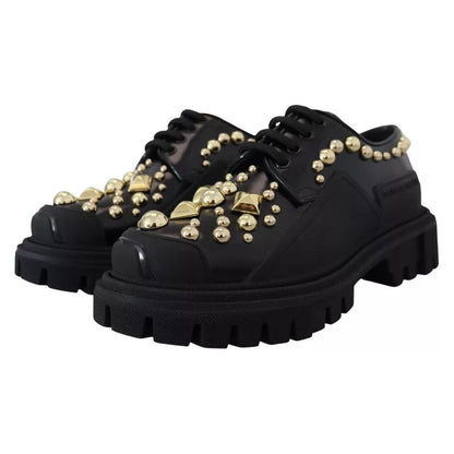Dolce & Gabbana Black Leather Trekking Derby Embellished Shoes