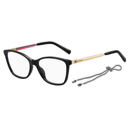 M Missoni Black Acetate Frames with gold temples, 54/16/145 mm size, showing elegant eyewear design for women.