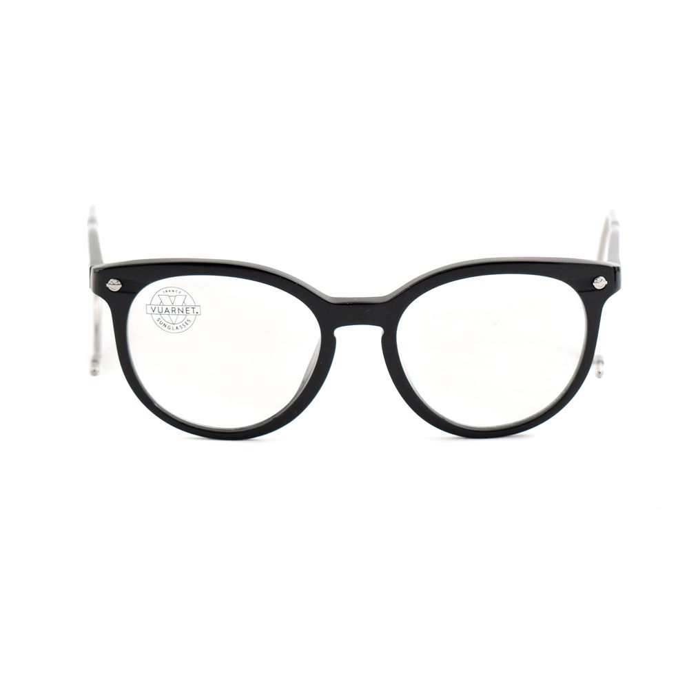 Vuarnet Black Acetate Frames for women with 50/18/110 mm measurements, made from acetate in a classic black color, front view.