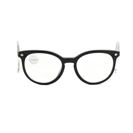 Vuarnet Black Acetate Frames for women with 50/18/110 mm measurements, made from acetate in a classic black color, front view.