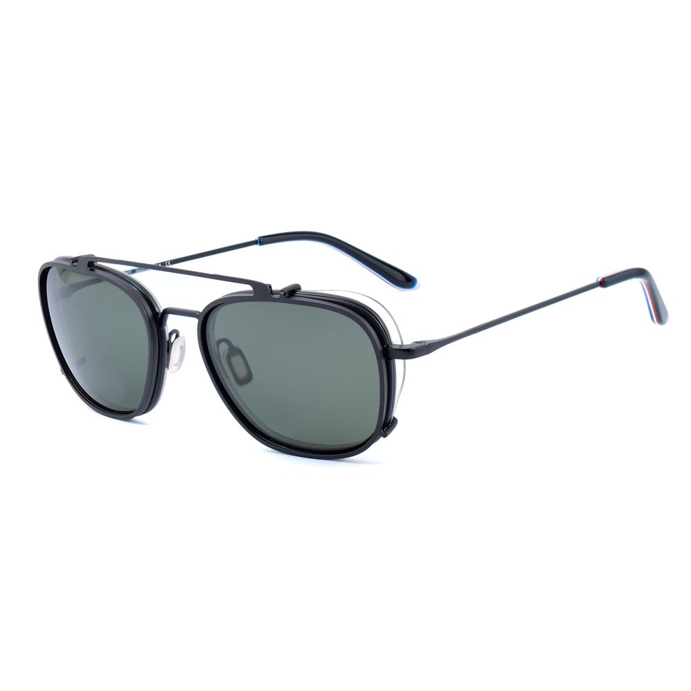 Vuarnet Black Stainless Steel Frames with clip-on, model VL18040001, featuring black lenses and temples, measures 53/17/145 mm.