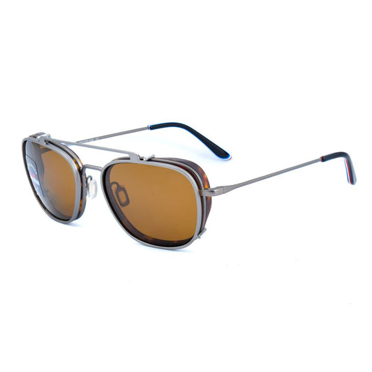 Vuarnet Brown Stainless Steel Frames with clip-on sunglasses, unisex design, 53/17/145mm measurements, Category 3 protection.
