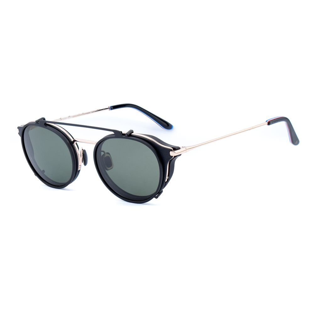 Vuarnet Black Stainless Steel Frames with clip-on solar frame, unisex design, 54/17/145 mm dimensions, category 3 brown lenses.