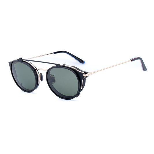 Vuarnet Black Stainless Steel Frames with clip-on solar frame, unisex design, 54/17/145 mm dimensions, category 3 brown lenses.