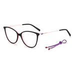 Alt Tag: M Missoni Black Acetate Frames with pink accents, featuring a chic design and matching purple strap, lens/bridge/temple 53/15/145 mm.