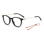 M Missoni Black Acetate Frames with gold temples and round lenses. High-quality eyewear at 47/18/145mm dimensions.