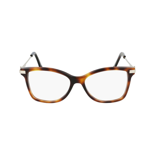 Front view of Lanvin Brown Acetate Frames with a classic cat-eye design, featuring acetate material and brown color, size 54/16/140 mm.
