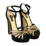 Dolce & Gabbana Black Gold Bianca Faux Pearl Sandals LA9840-38