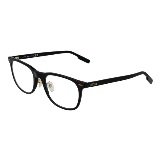 Ermenegildo Zegna Black Men Glasses Frame, acetate rectangle style, full-rim black with demo lenses, size 53-20-145.