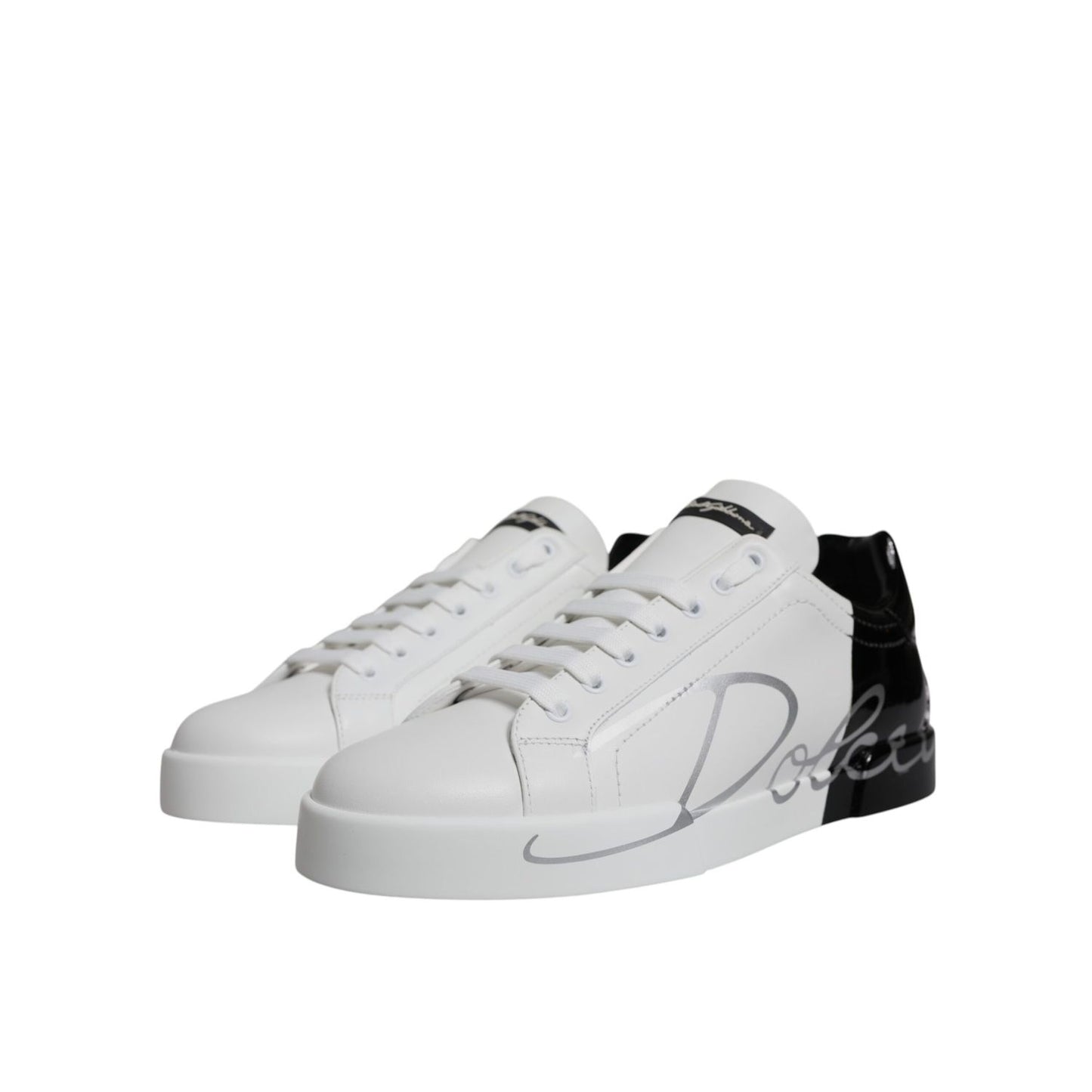 Dolce & Gabbana White Black Logo Portofino Sneaker Shoes