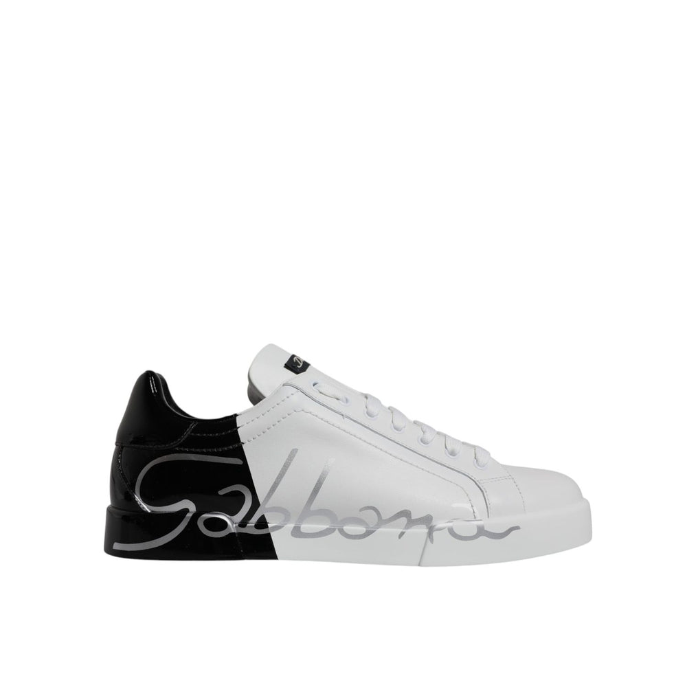 Dolce & Gabbana White Black Logo Portofino Sneaker Shoes