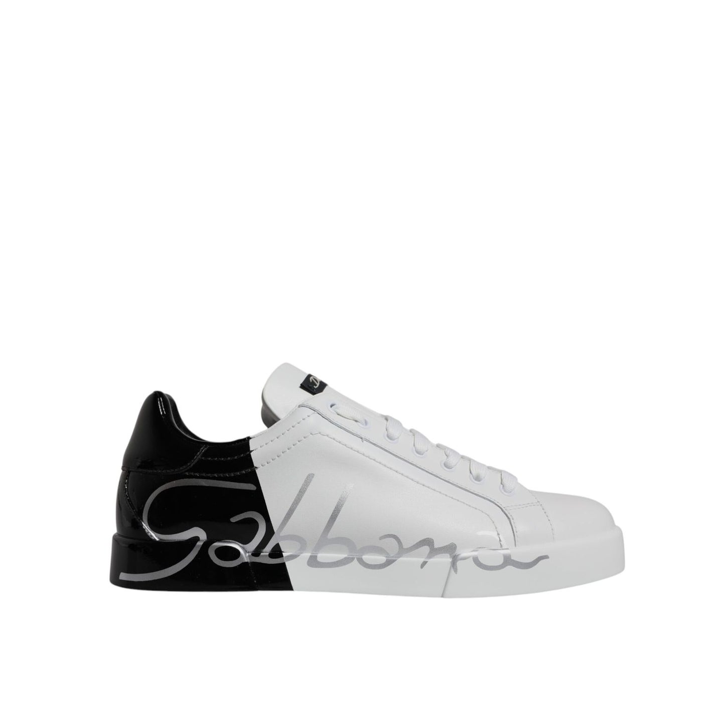 Dolce & Gabbana White Black Logo Portofino Sneaker Shoes