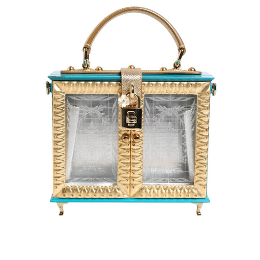 Dolce & Gabbana Turquoise Gold Acrylic Leather Miss Dolce Top Handle Bag