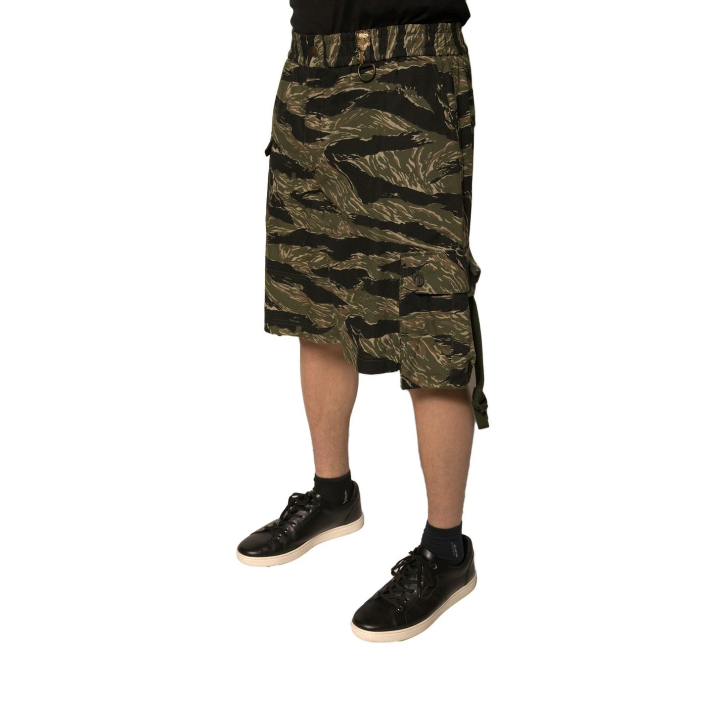 Dolce & Gabbana Black Gold Patterned Cotton Bermuda Shorts