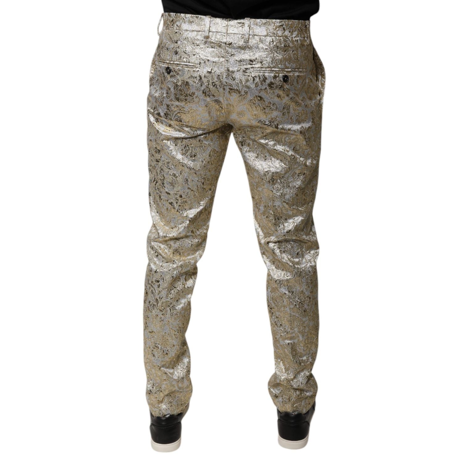 Dolce & Gabbana Gold Floral Jacquard Men Dress Pants