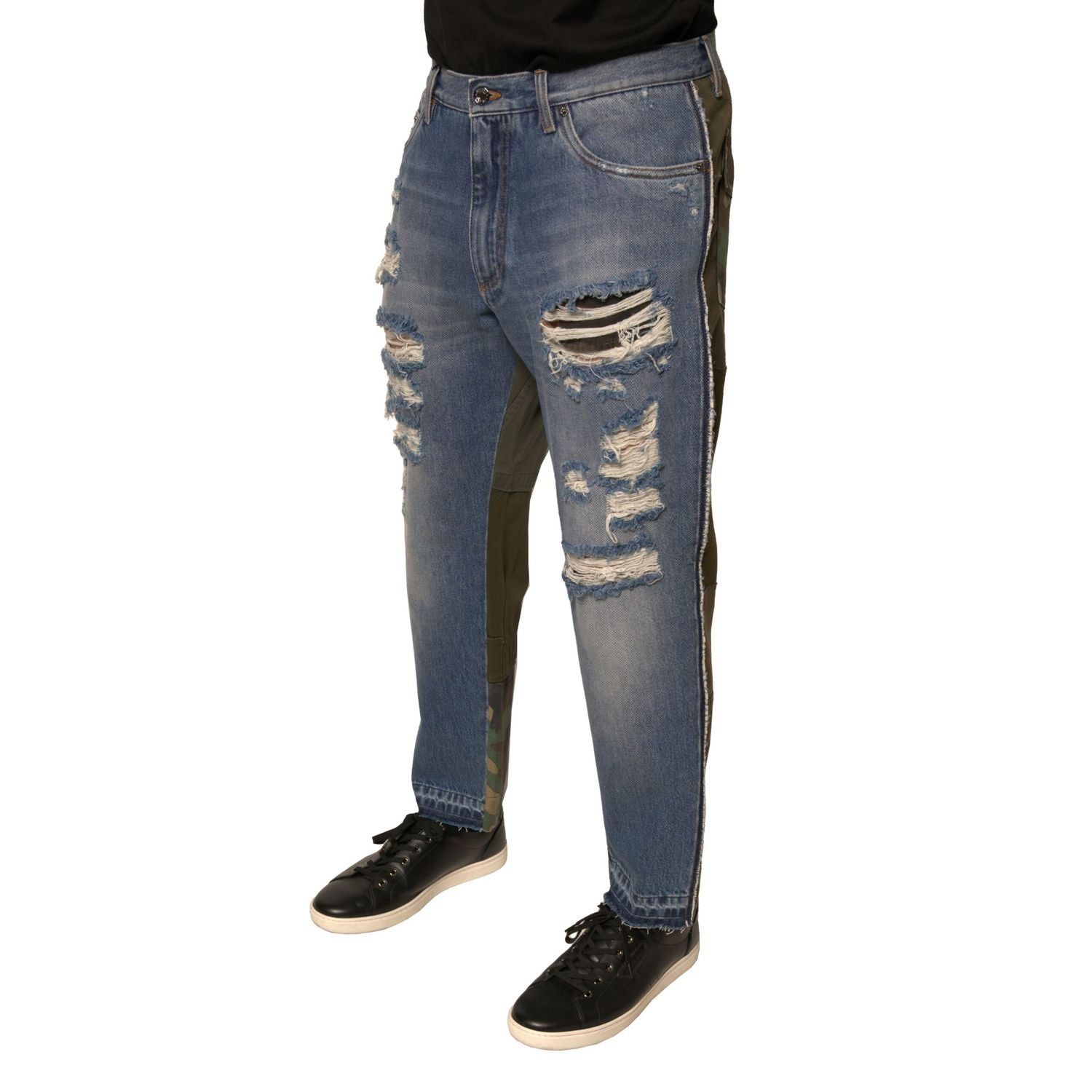 Dolce & Gabbana Blue Tattered Straight Cropped Denim Jeans