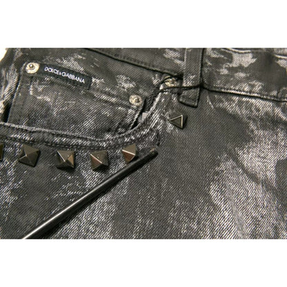 Dolce & Gabbana Gray Embellished Cotton Skinny Denim Jeans