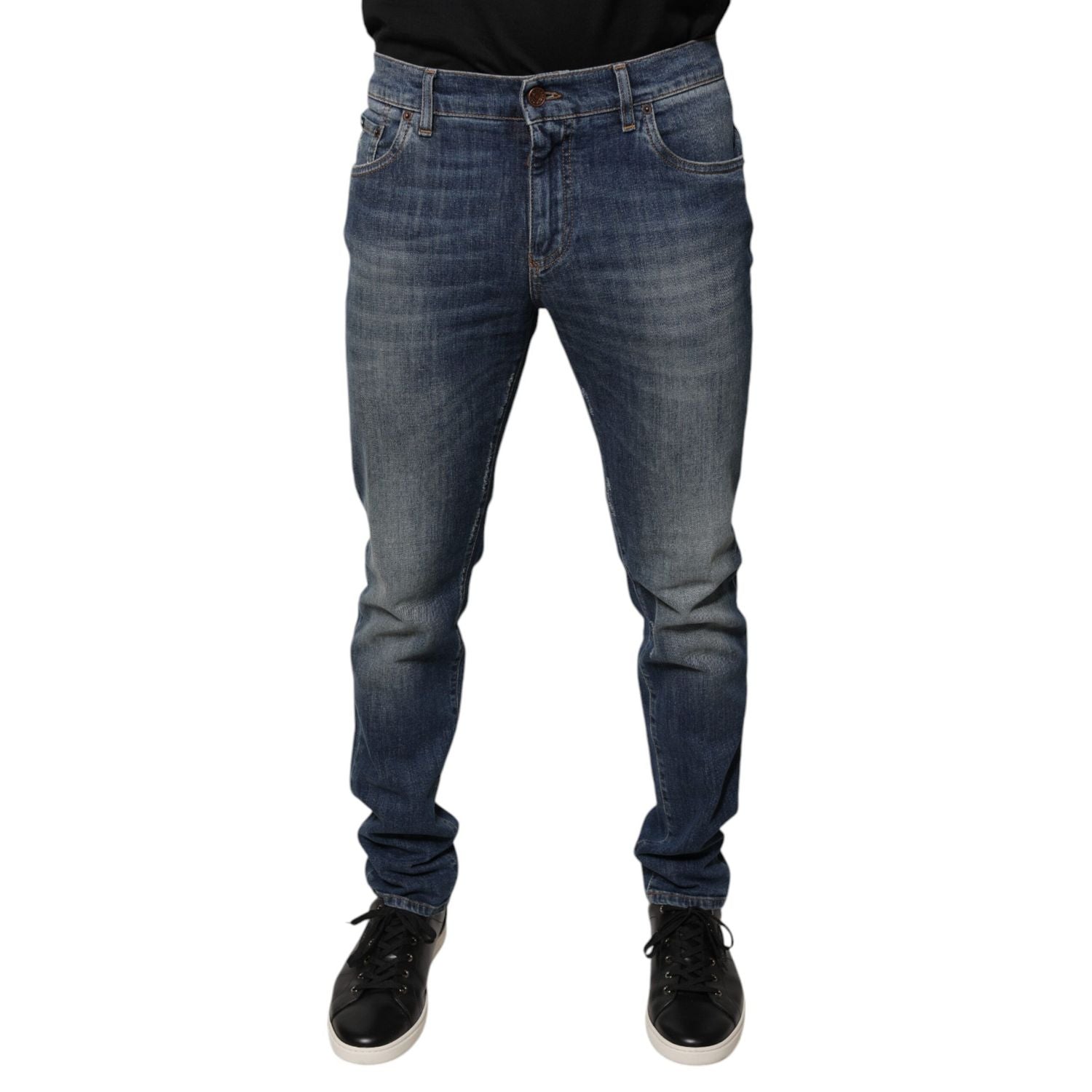 Dolce & Gabbana Blue DG Crown Logo Cotton Skinny Denim Jeans