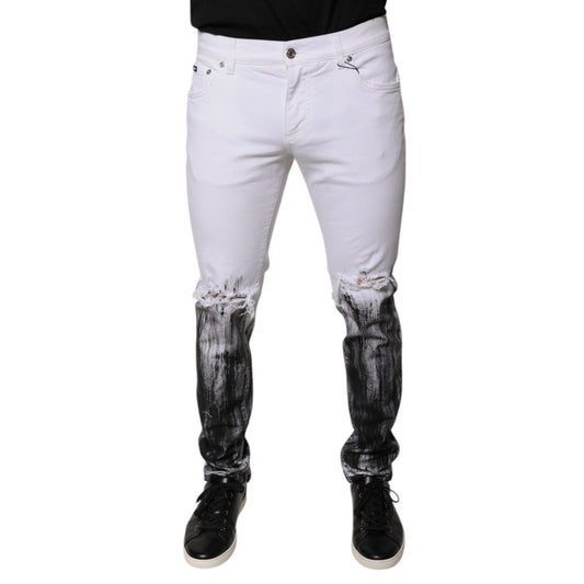 Dolce & Gabbana Black White Logo Cotton Skinny Denim Jeans