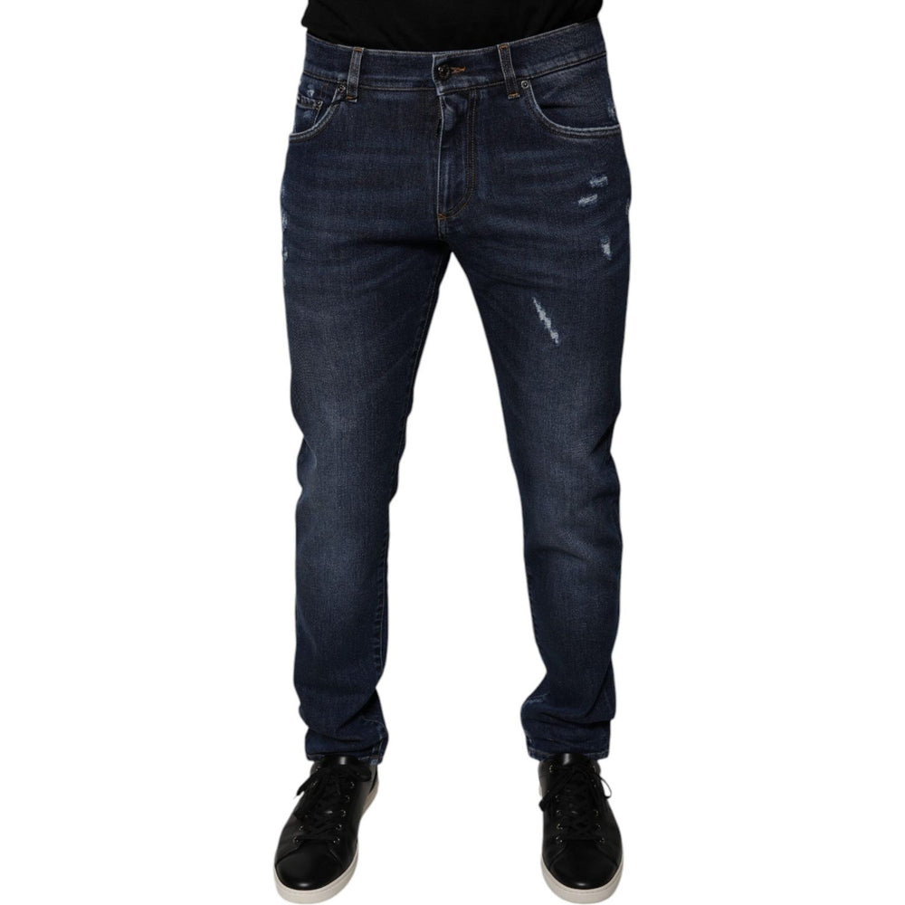Dolce & Gabbana Dark Blue Cotton Logo Skinny Denim Jeans