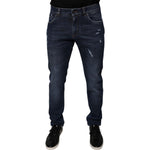 Dolce & Gabbana Dark Blue Cotton Logo Skinny Denim Jeans