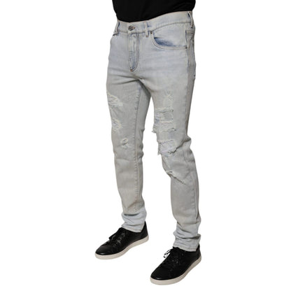 Dolce & Gabbana Light Blue Cotton Blend Tattered Skinny Denim Jeans